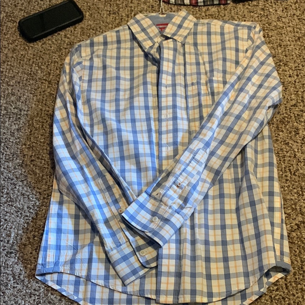 Izod Blue and White Gingham Casual Shirt